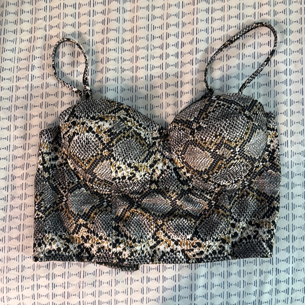 Cropped snake print bustier